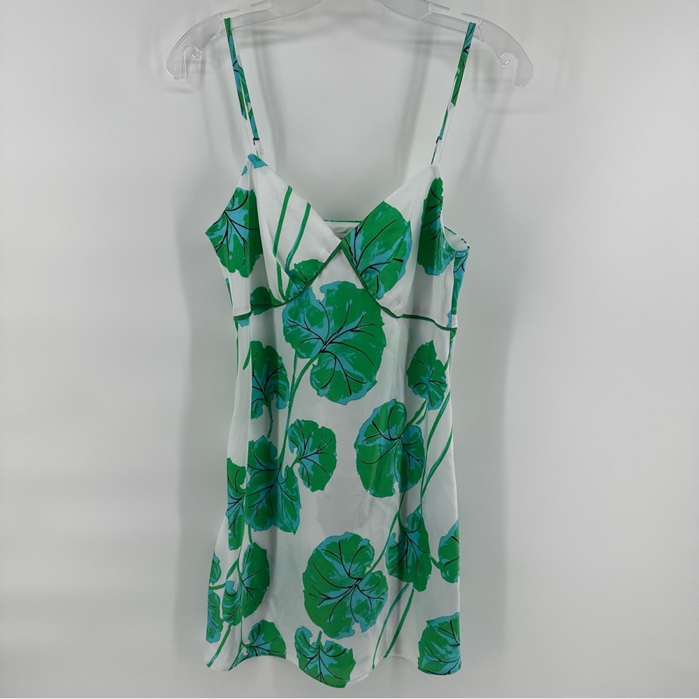 Diane Von Furstenberg Geranium Leaf Short Satin Slip Dress Coquette Resortwear